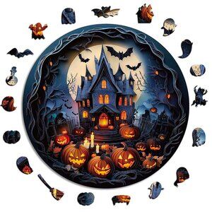 Puzzles Up ✦ Halloween Castle Wooden Jigsaw Puzzle ✦ A5 Small NWT